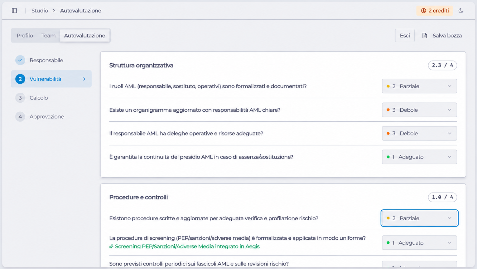 Fascicolo autovalutazione studio in Aegis